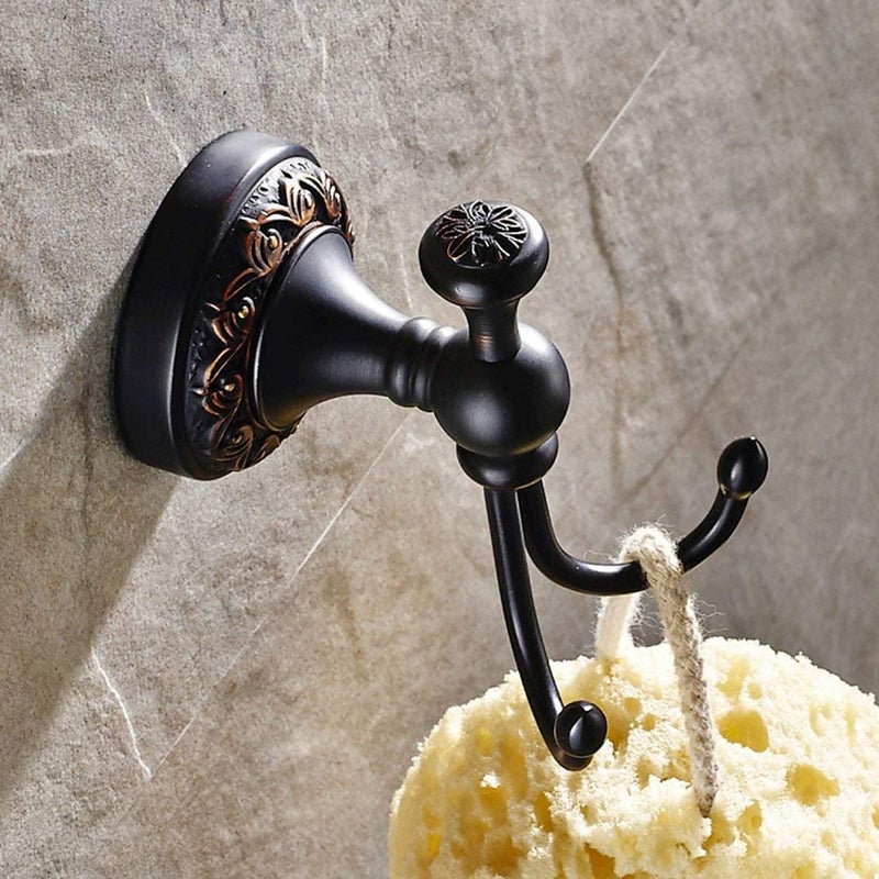 Leyden Oil Rubbed Bronze Towel Hooks, Antique Robe Hooks Brass Coat Double Clothes Hanger for Bathroom - Image 4